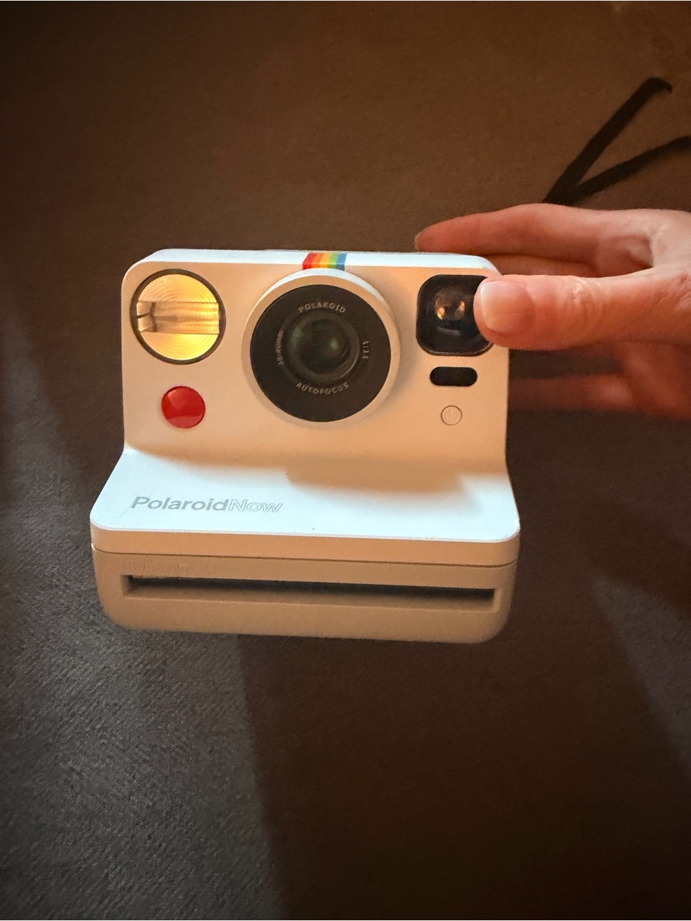 Polaroid Now Instant Camera in White with Rainbow Accent